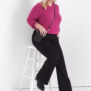 Lane Bryant hot pink relaxed long blouson sleeve hoodie crop sweater size 14/16